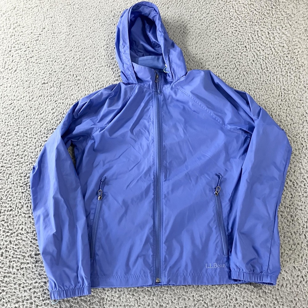 L.L.Bean Jacket Womens XS Blue Hooded Lightweight Nylon Full Zip Windbreaker